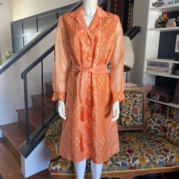SOLDSOLDSOLD Vintage orange Alfred Shaheen dress - Picture 10 of 12